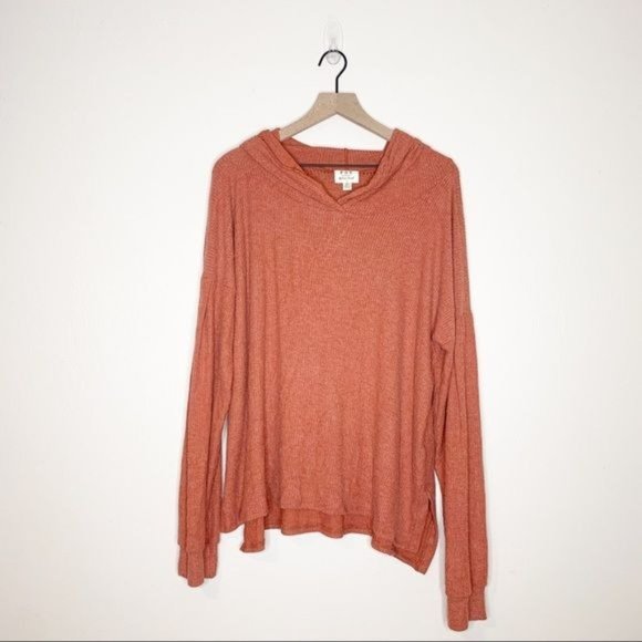 NEW PST Project Social T Rust Wren Long Sleeve Cozy Rib Knit Hoodie XL - Picture 2 of 11